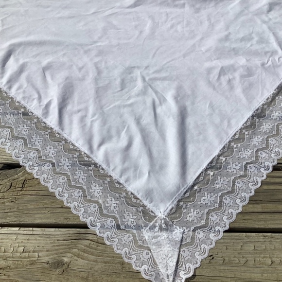 Large White Shawl with Lace Orthodox Wedding Headscarf TriangleScarf Solid White - Picture 9 of 11